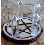 Oak Wooden Pentacle Altar Tile with Five Quartz Points